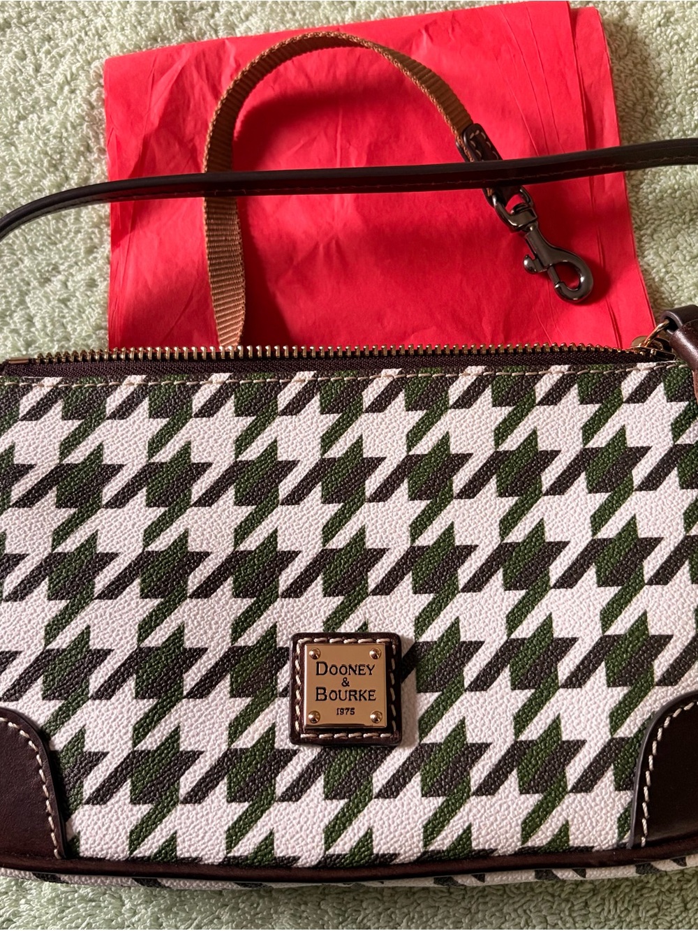 Dooney & Bourke Green and White Houndstooth Crossbody Bag - Picture 8 of 8